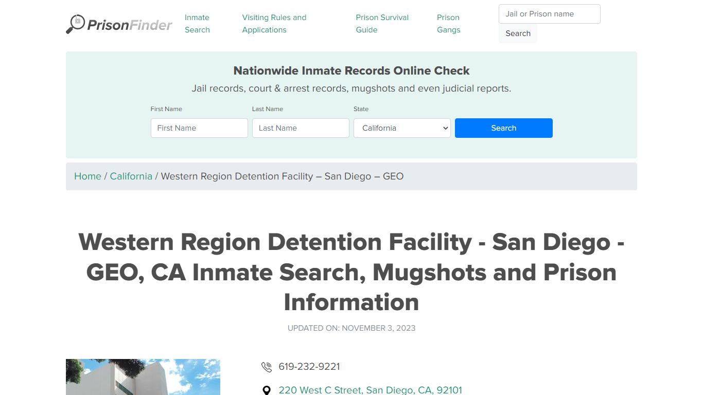 Western Region Detention Facility - San Diego - GEO Inmate Search ...