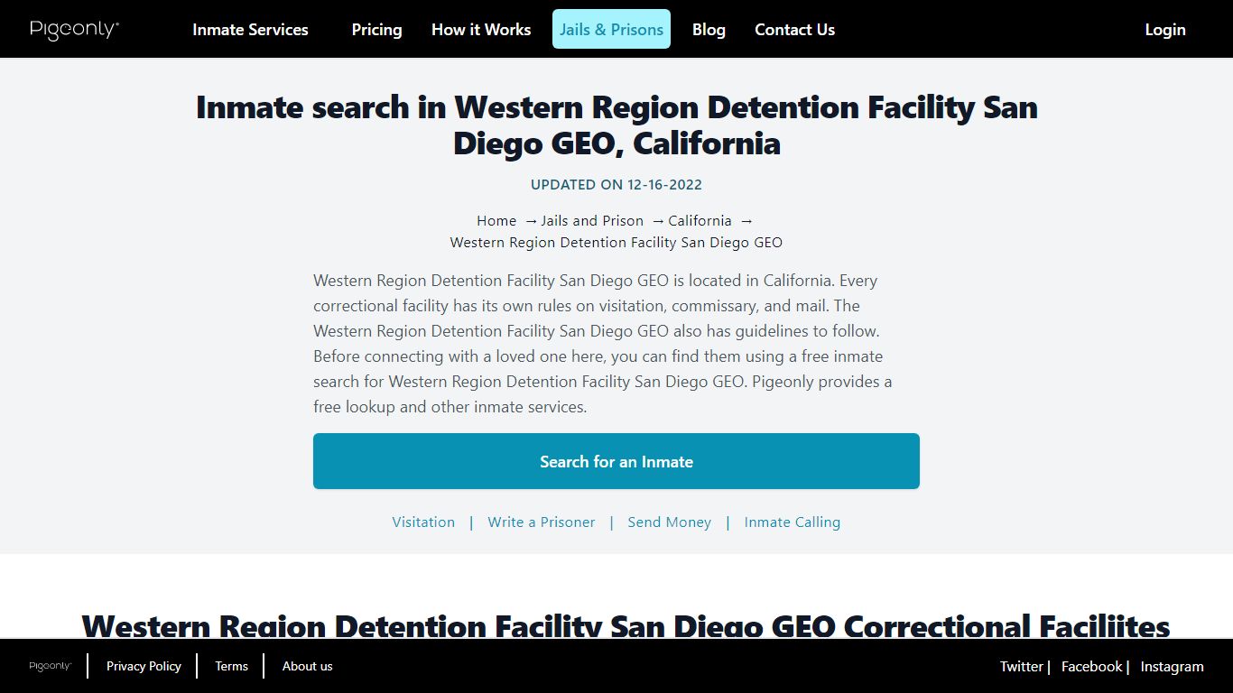 Inmate Search Western Region Detention Facility San Diego GEO ...