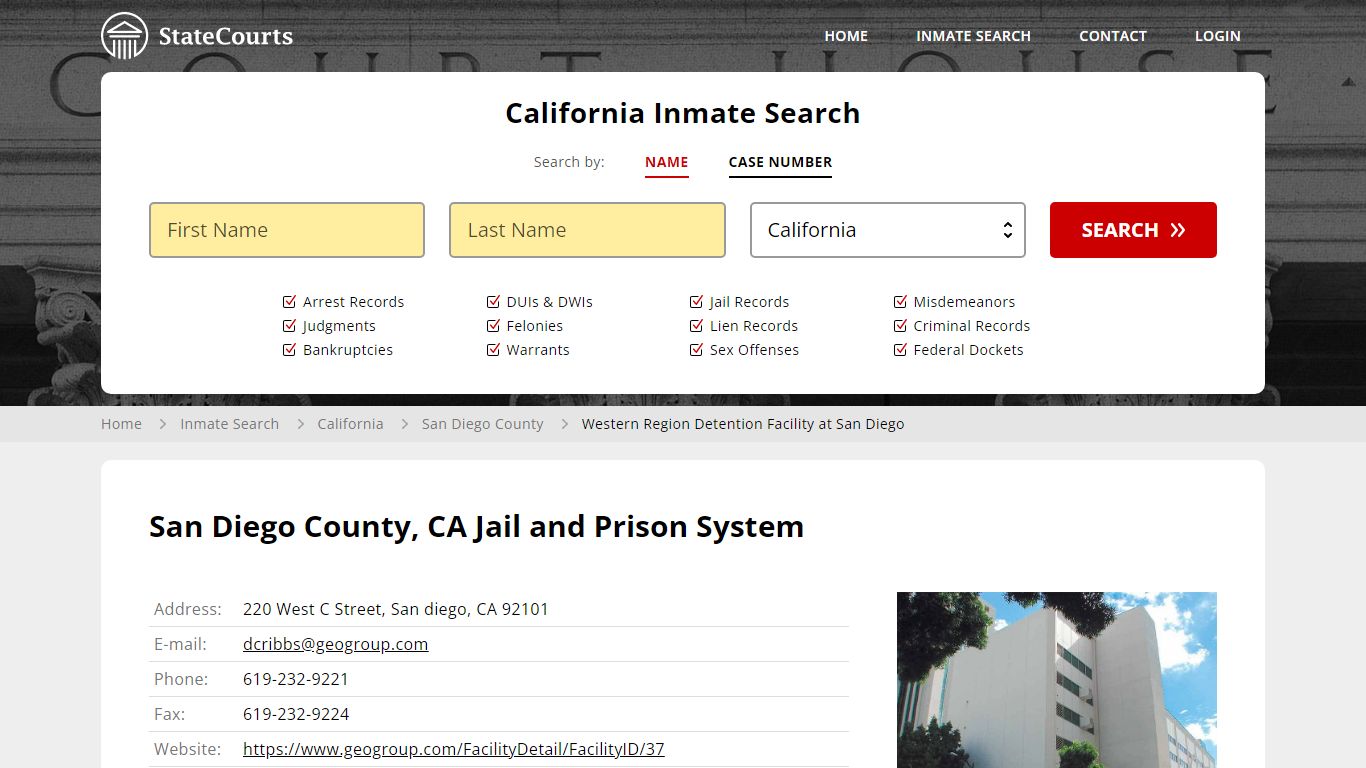 Western Region Detention Facility at San Diego Inmate Records Search ...