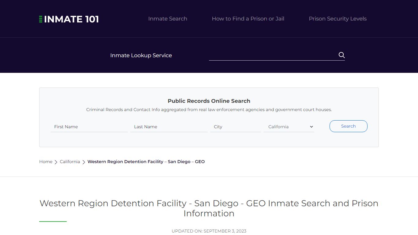Western Region Detention Facility - San Diego - GEO Inmate Search ...